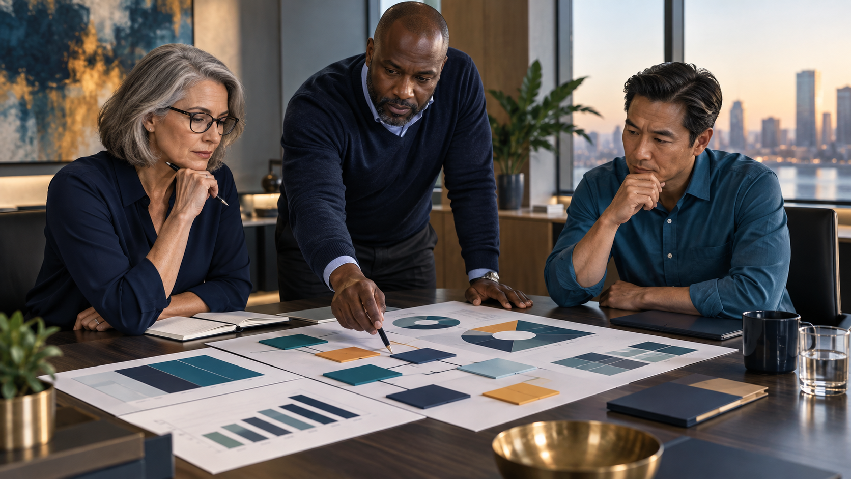 Executive team reviewing a neutral integration ownership scorecard