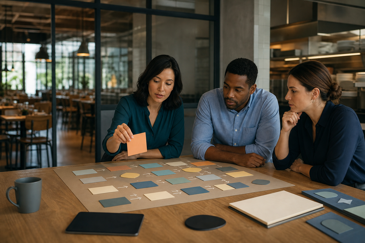 Restaurant operations team reviewing a controlled task workflow